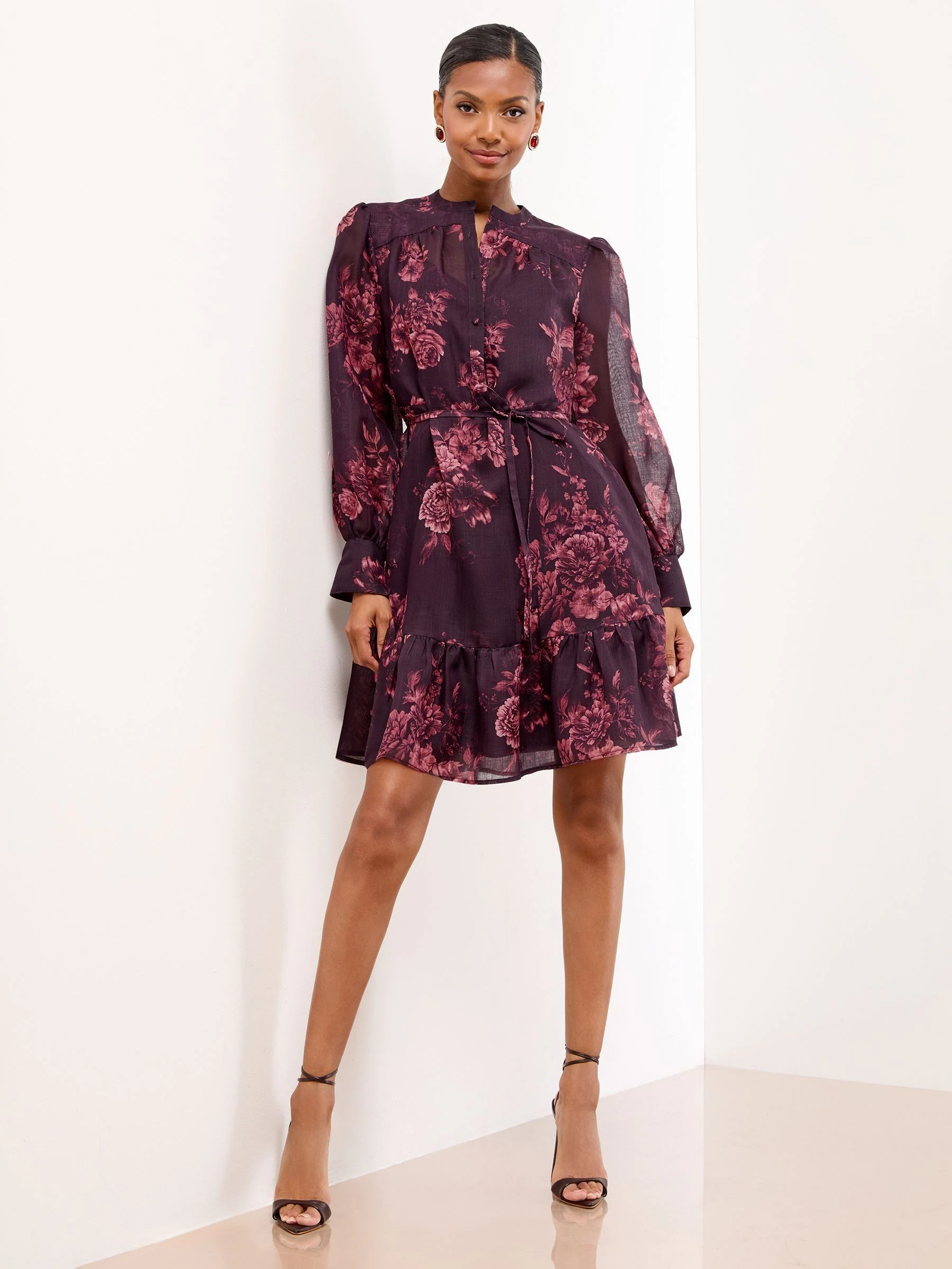 Bordeauxrood - Lipsy Mini Floral Print Woven Shirt Dress