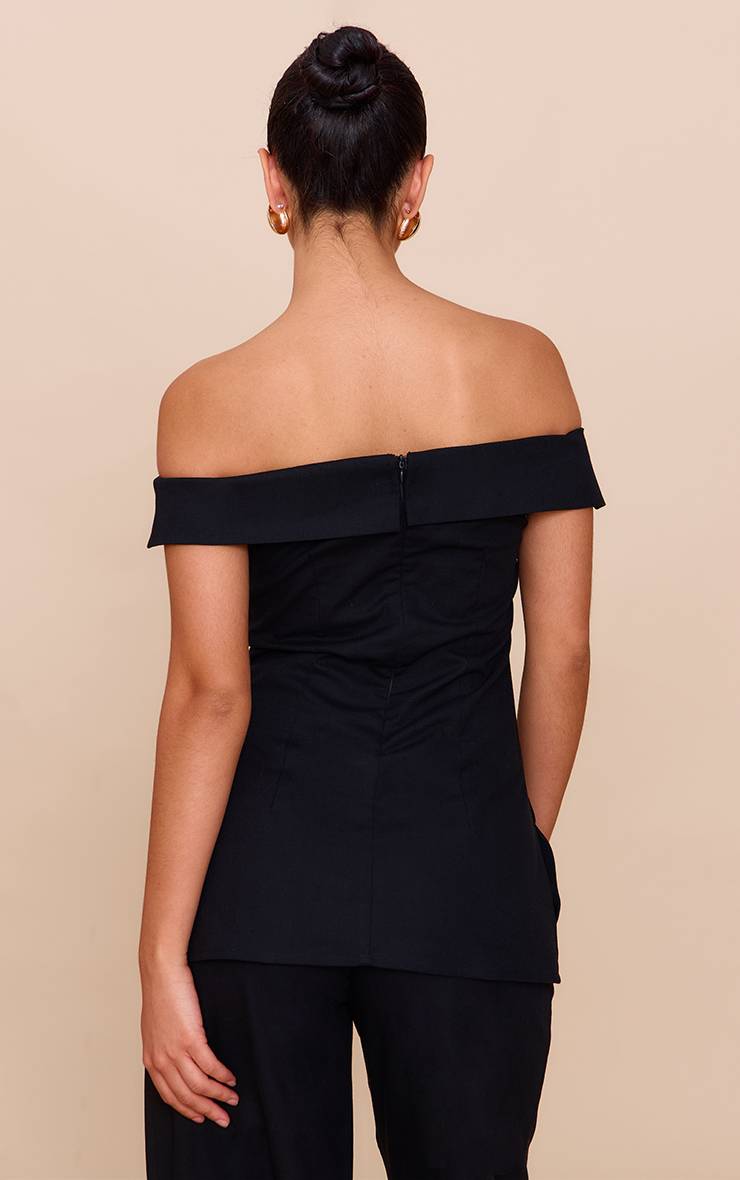 Noir Haut Long Bardot Texturé À Col Replié