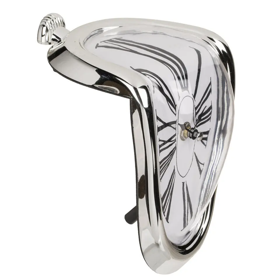 Klok in Dali stijl - smeltend - 18 x 13 cm - zilver - kunststof