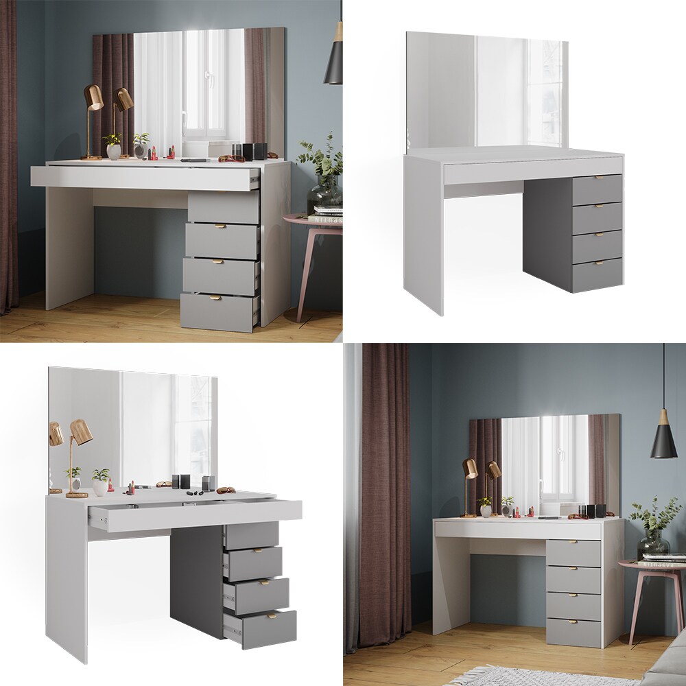 Vicco Schminktisch Elise Weiß Grau 115 x 76 cm modern Frisiertisch Schubladen Spiegel