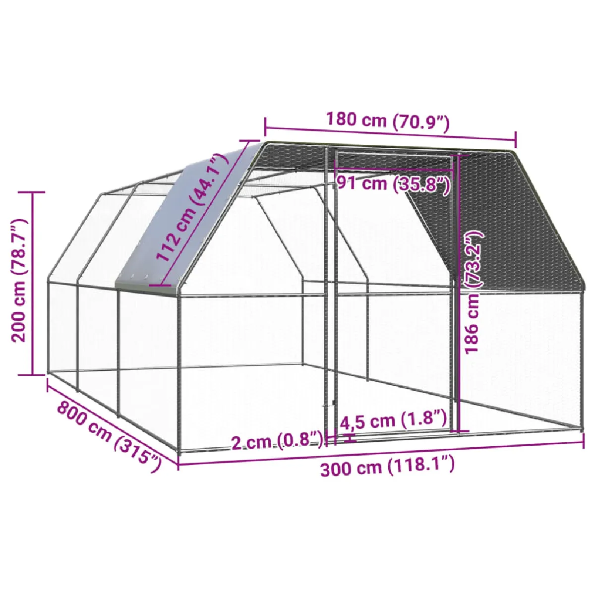 VidaXL Poulailler d'extérieur - 3x8x2 m