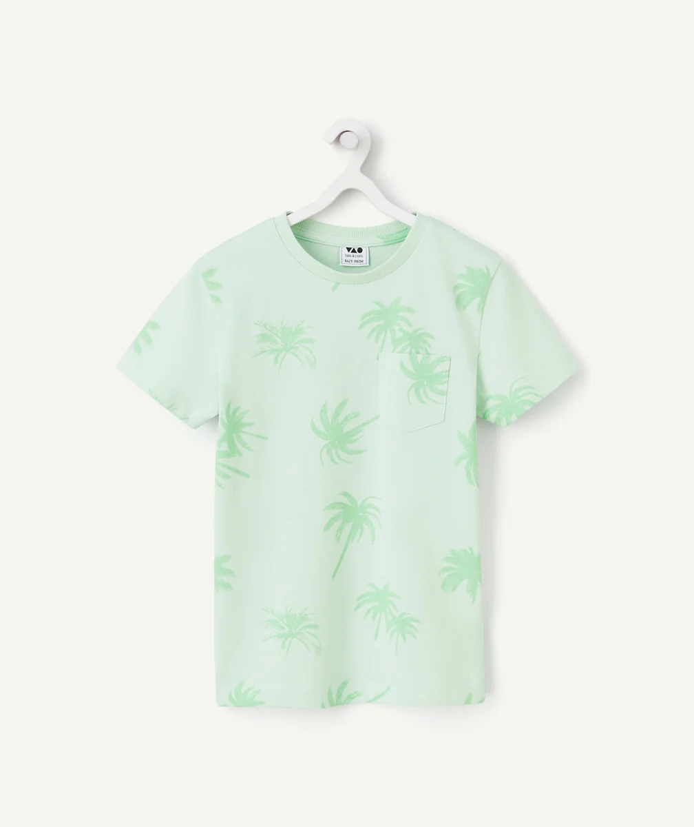 T-SHIRT MANCHES COURTES GARÇON EN COTON BIO VERT AVEC PALMIERS