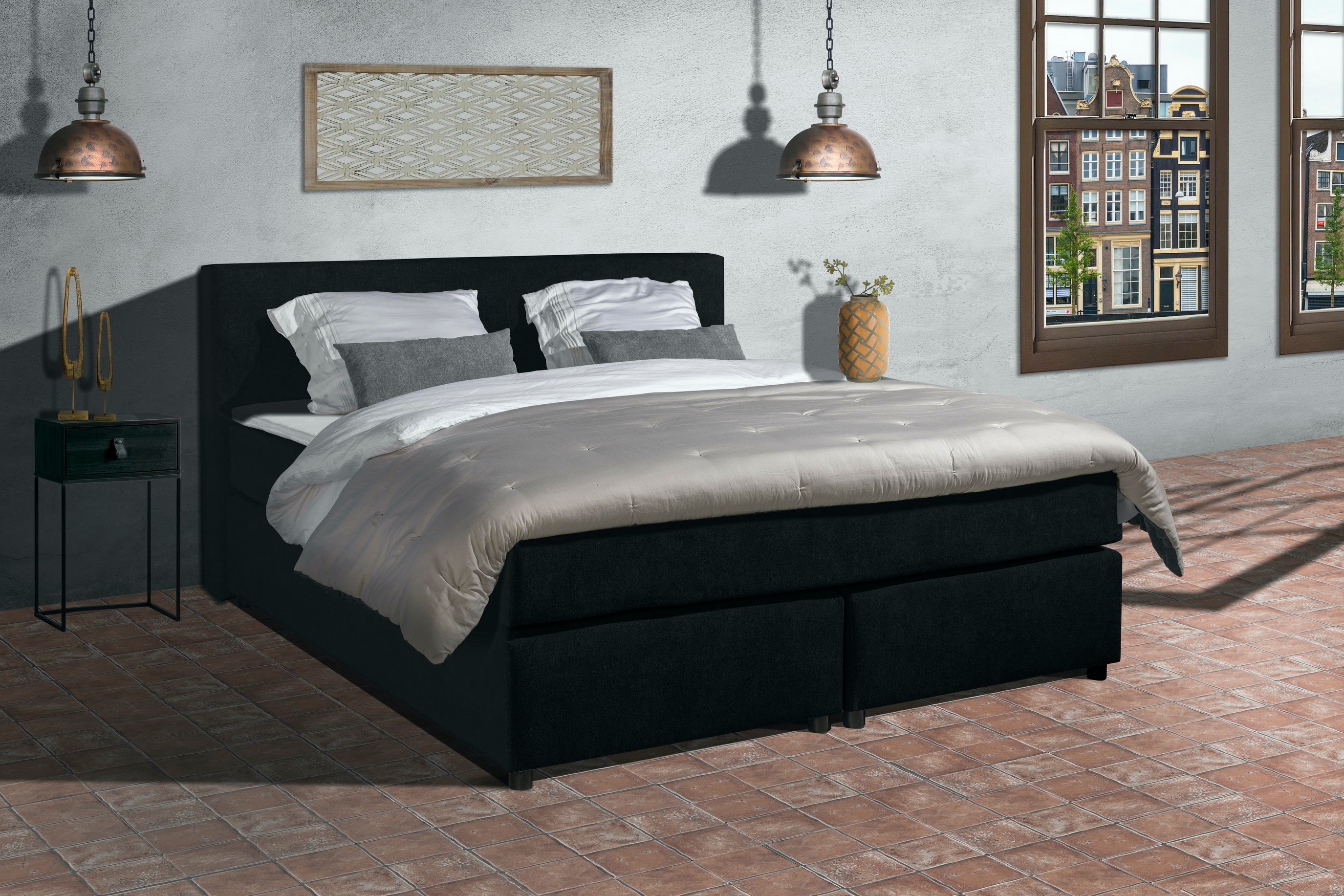 MÃ¶rgenn Boxspring Marseille - Pocketvering - Zwart - 140x200