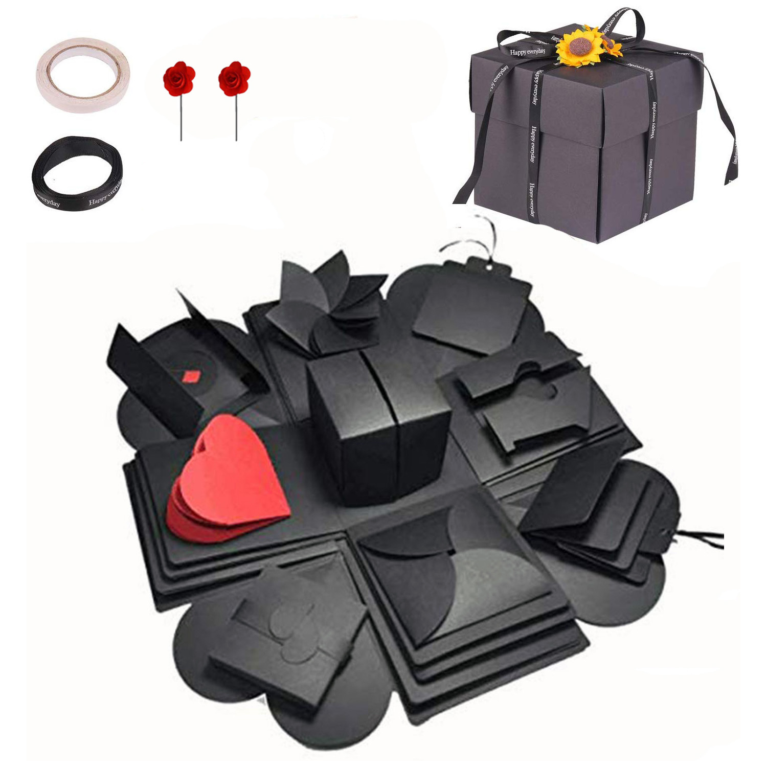 Foto Bastel Geschenk Box Handmade Schachtel DIY Überraschungsbox - Schwarz