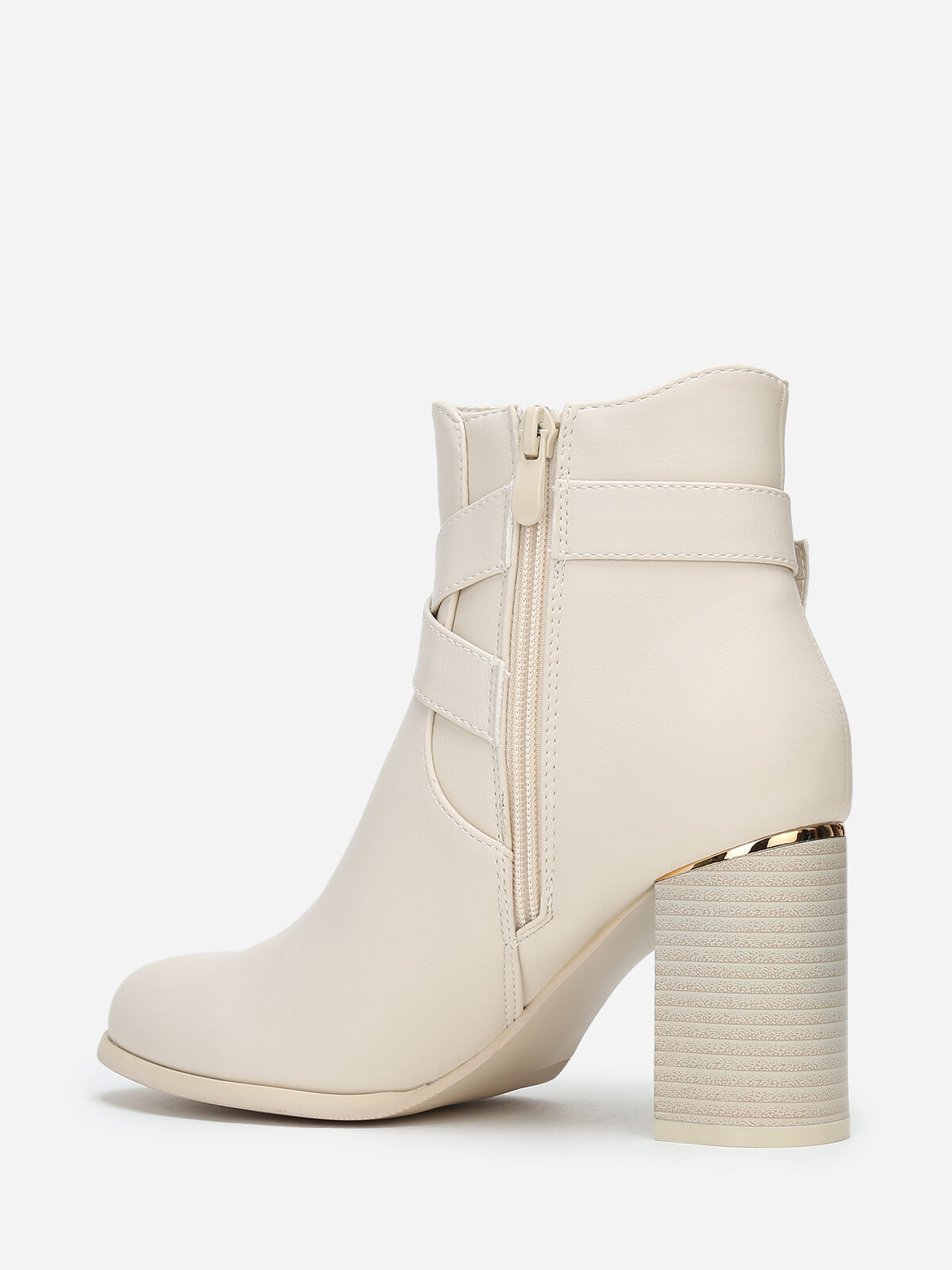Bottines à bride croisée et boucle- Beige
