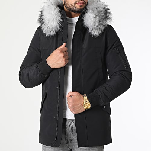 Parka Tech Premium Avec Fourrure Grise 0025 Noir