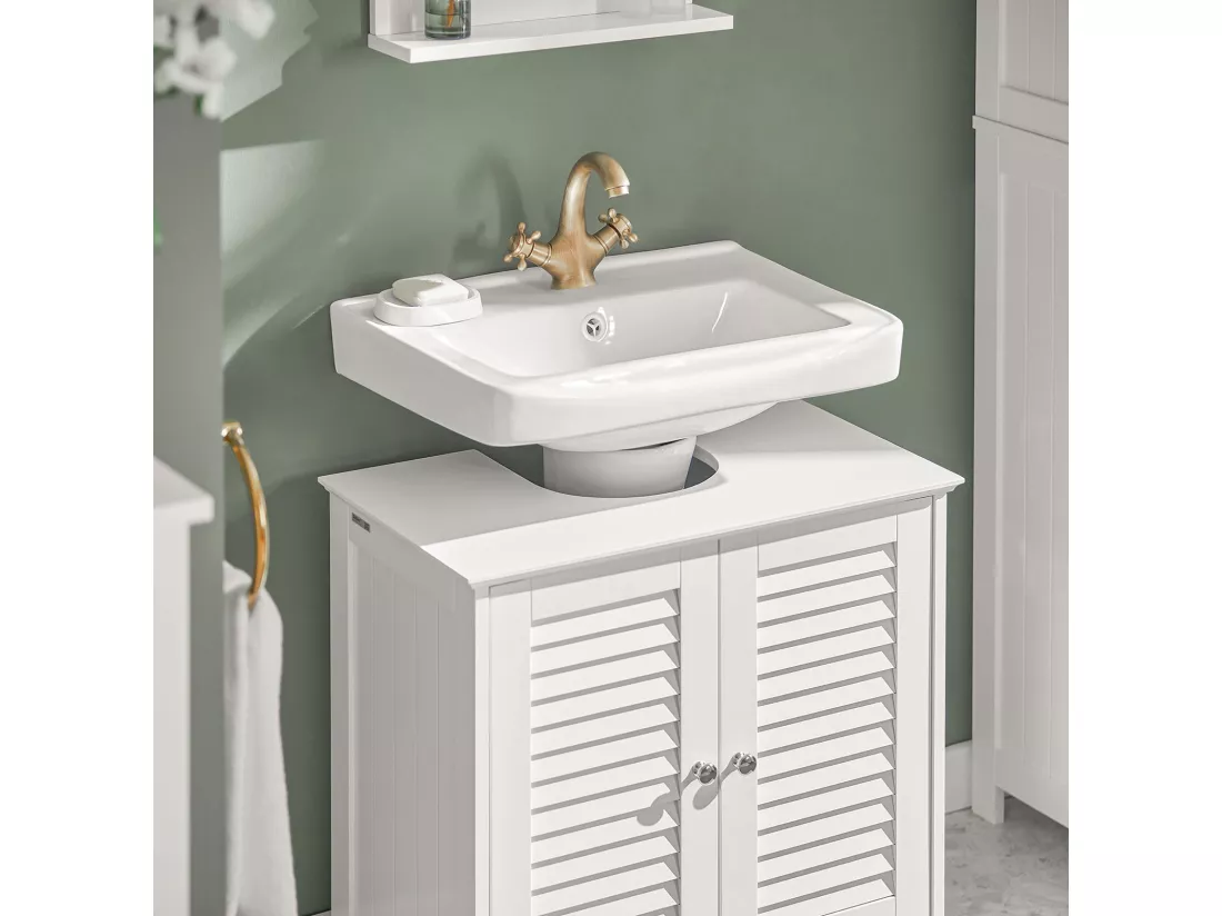Meuble sous-Lavabo Meuble de Salle de Bain - 2 Portes et 2 étages -Blanc, FRG237-II-W