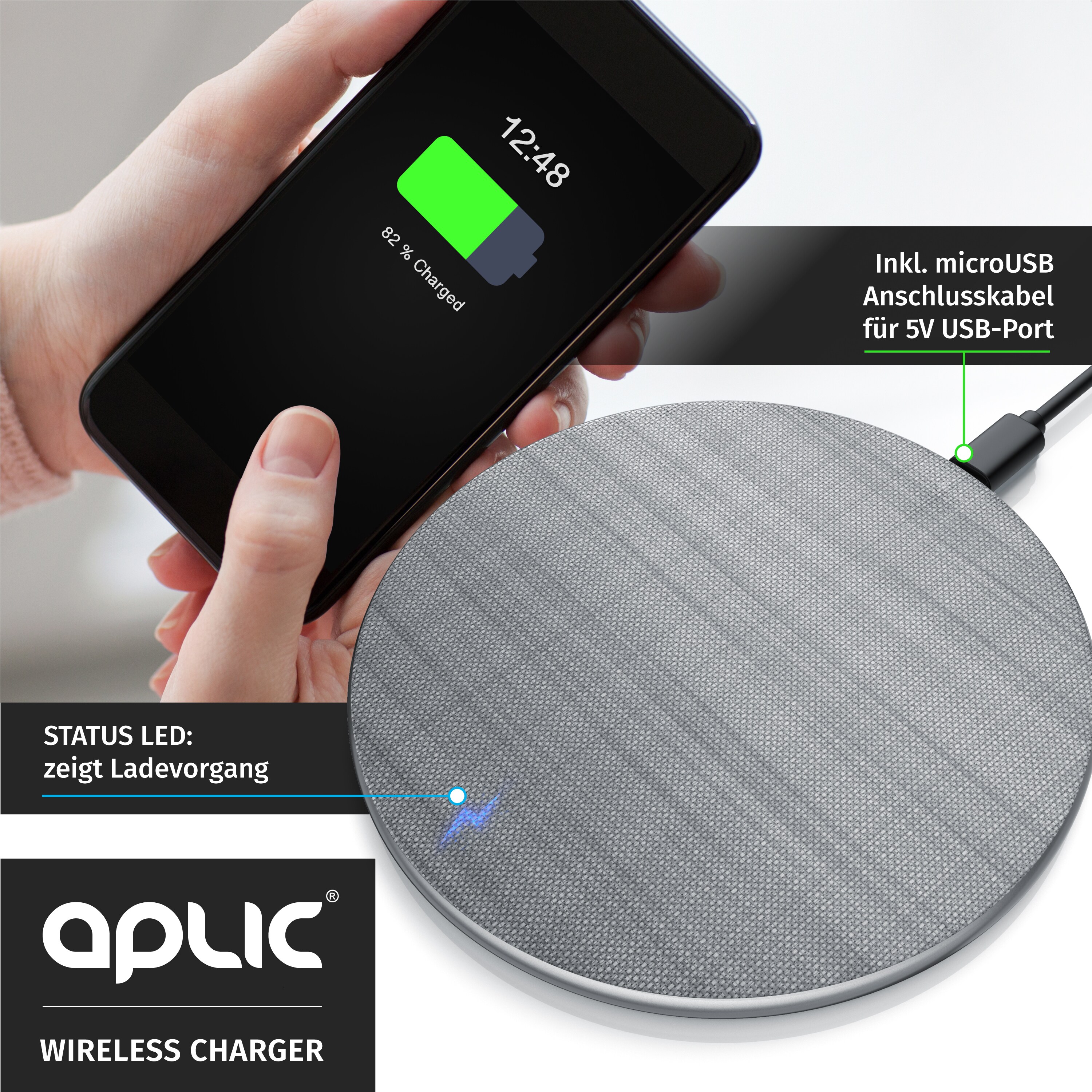 Aplic Induktions-Ladegerät, Qi Lader - Induktive Schnell-Ladestation, Qi 1.1 kompatibel, 10 W