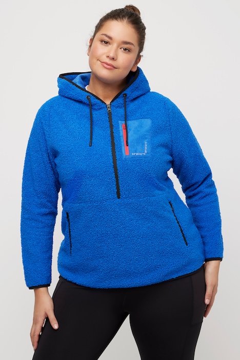 Fleece-Hoodie, Koordinaten-Druck, Zipptaschen, Langarm