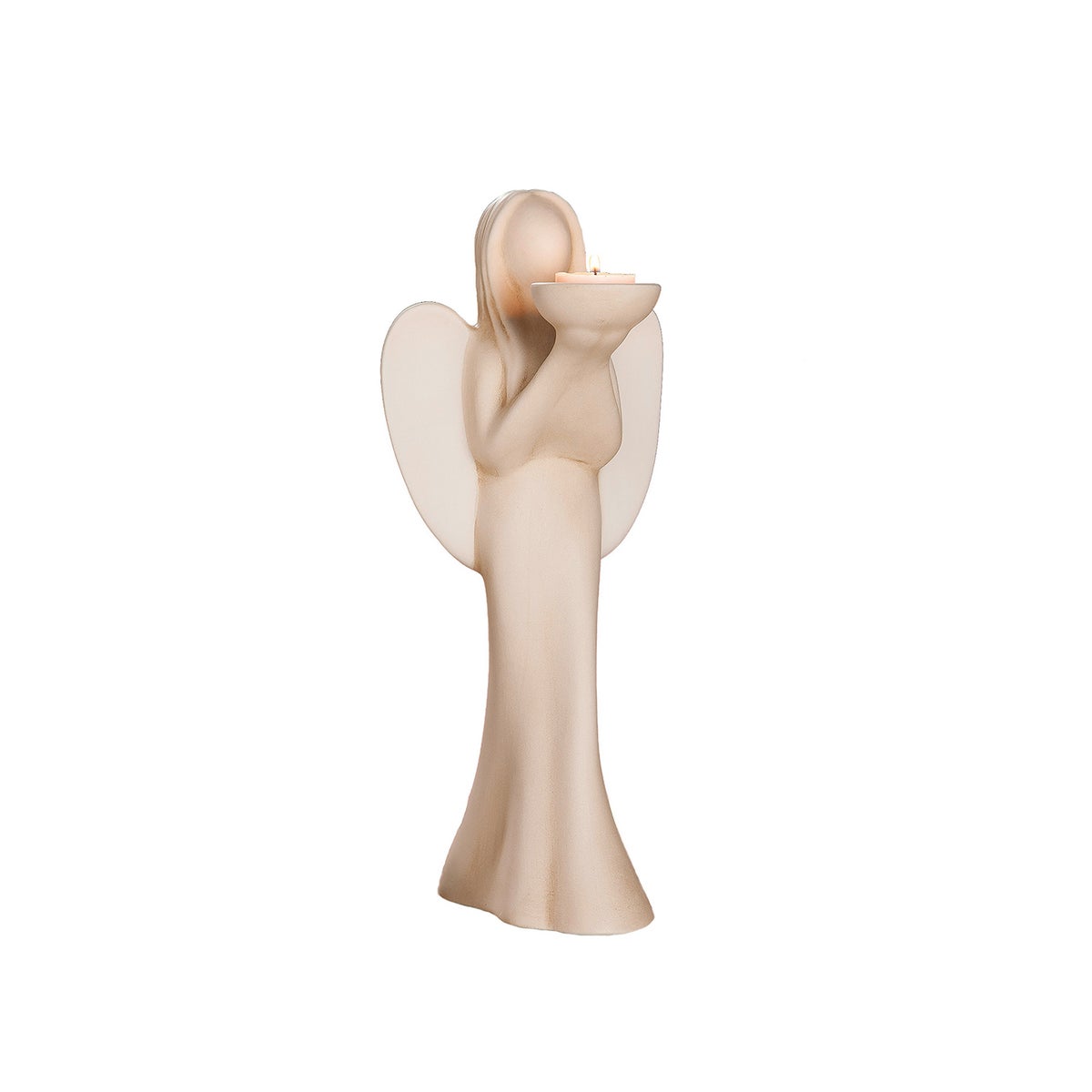 GILDE Engel theelichthouder, hoogte 37cm, breedte 16cm, crème keramiek