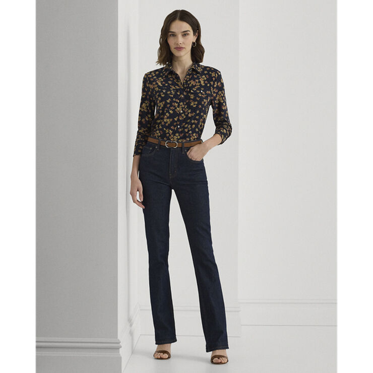 Lauren Ralph Lauren Slim Fit Floral Stretch Jersey Shirt Navy