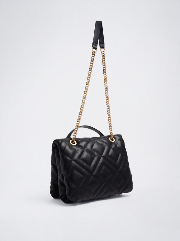 Bolsa de ombro acolchoada com corrente - Preta