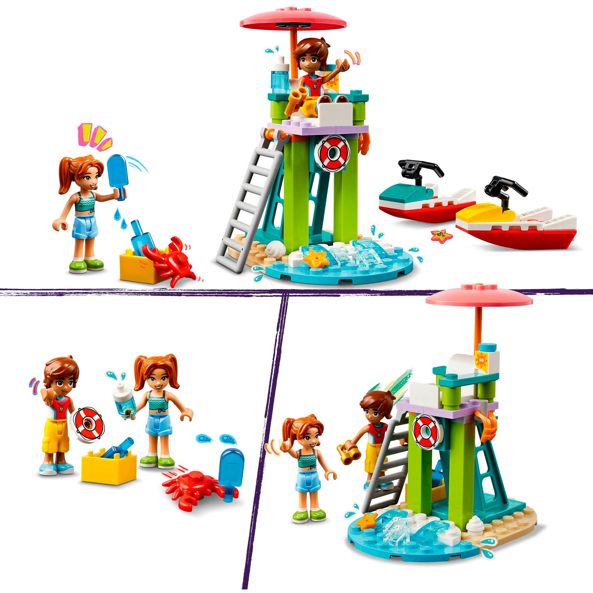 LEGO Konstruktionsspielzeug Friends Rettungsschwimmer Aussichtsturm mit Jetskis