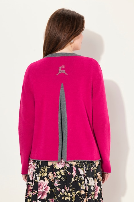 Strickjacke, Hirsch-Stickerei, Trachtenknöpfe, Stehkragen