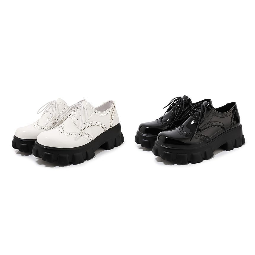 Megan - Platform Patent Veterschoenen Wingtip Brogue Schoenen