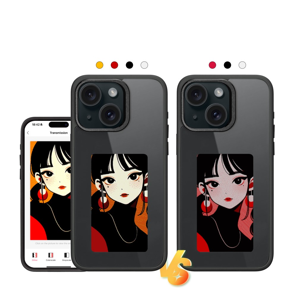 iPhone 15 Hybrid Hülle TPU Bumper mit Acryl Rückseite   DIY E-Ink Display mit NFC Technologie - Schwarz