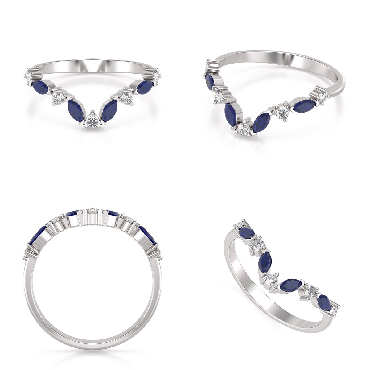 Bague ADEN Saphir et diamants sur Argent 925 1.9grs