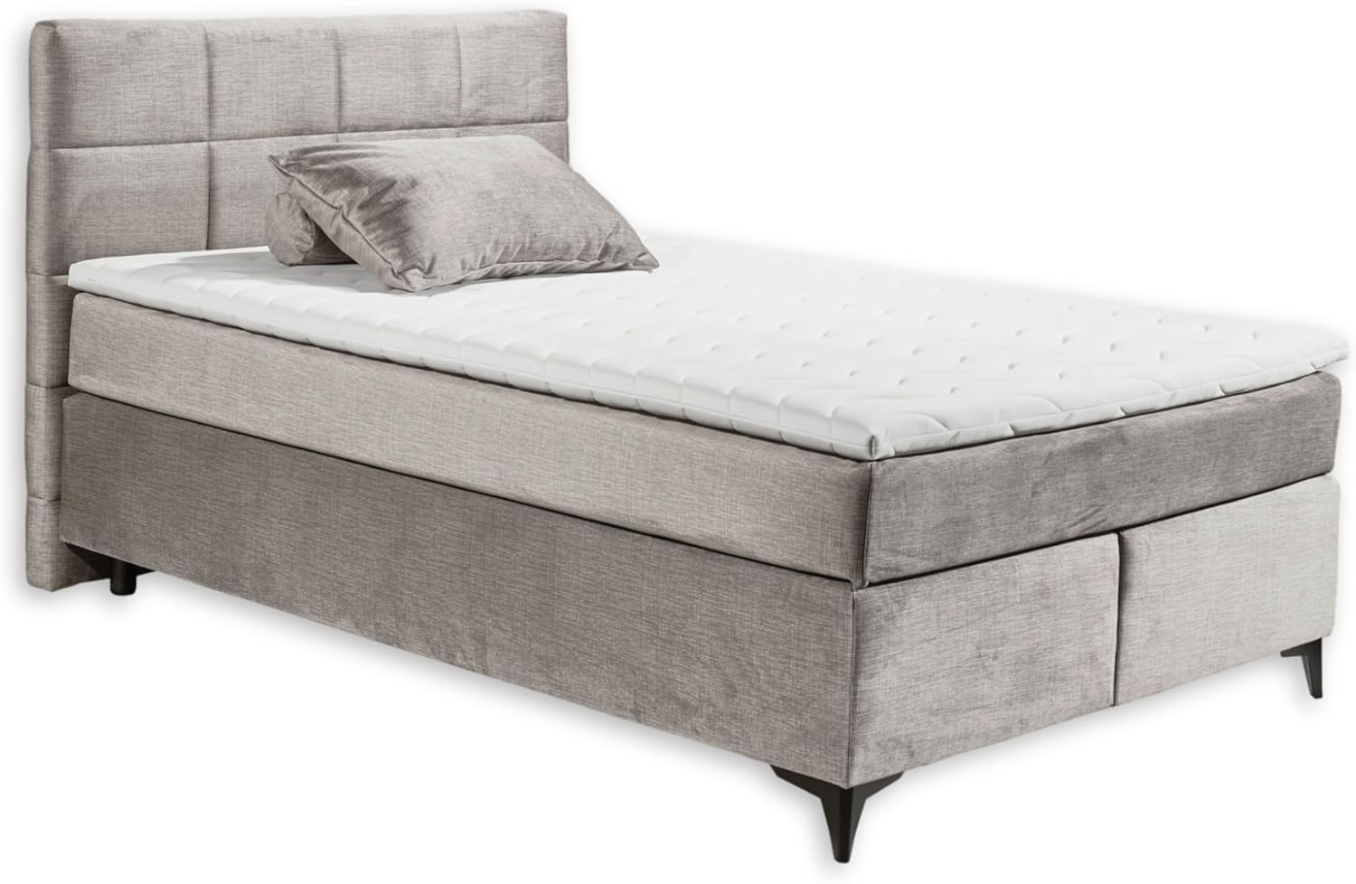 Stella Trading NAVARRA 6 Boxspringbett 140x200, Silber - Bequemes Doppelbett mit 7-Zonen-Federkern Matratze & Kaltschaum Topper - 143 x 113 x 210 cm (B/H/T)
