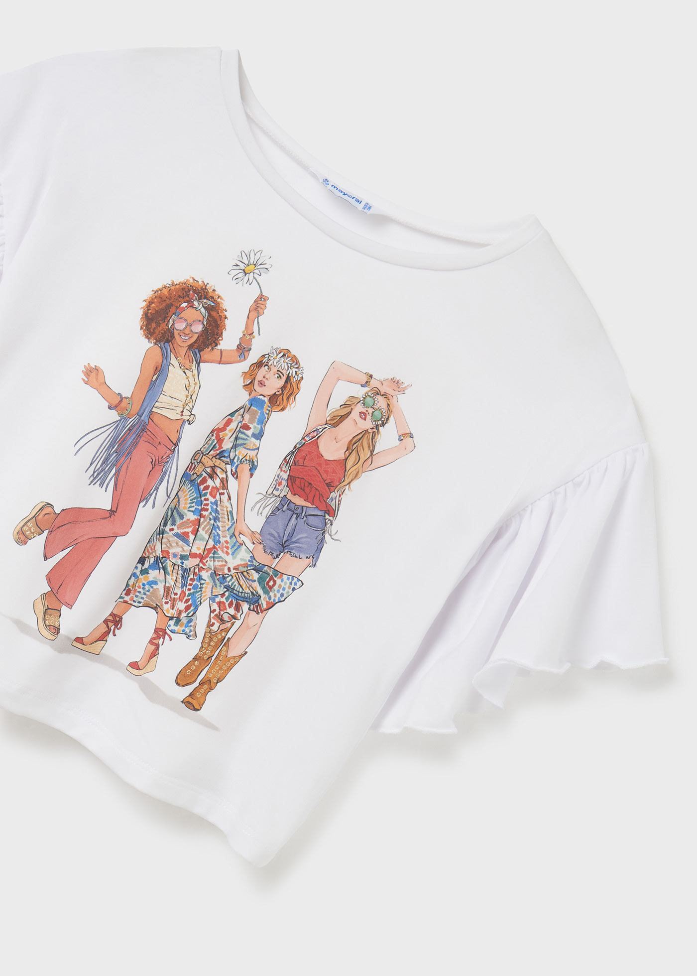 Camiseta de manga curta com estampa para meninas