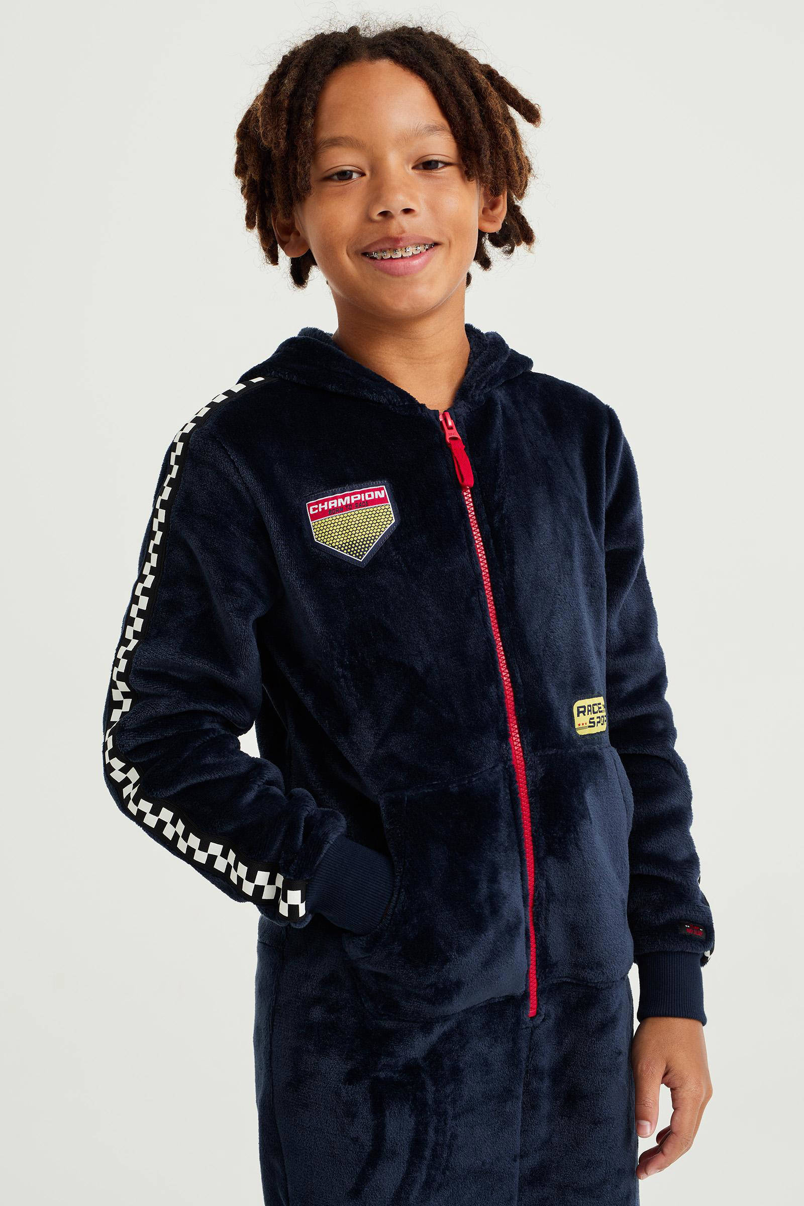 WE Fashion fleece onesie donkerblauw