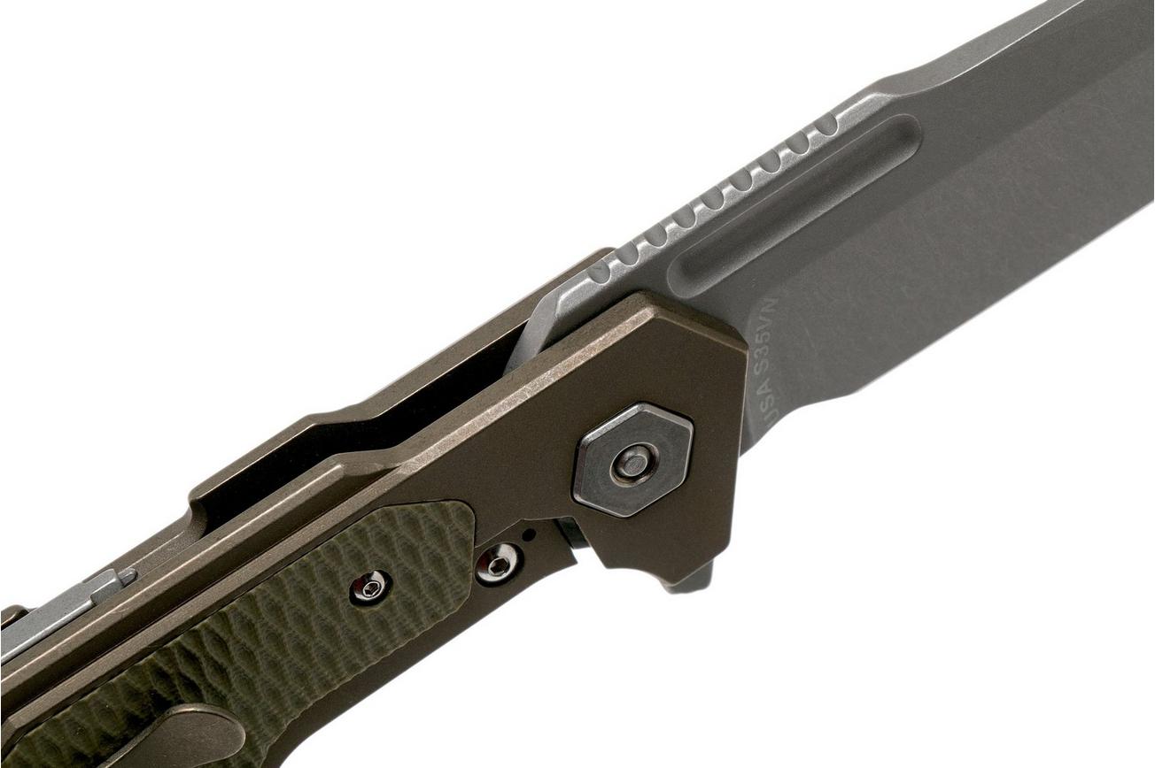 Rick Hinderer Fulltrack Spanto S35VN Working Finish, Battle Bronze, OD Green G10 zakmes