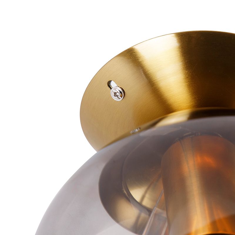 Art deco plafondlamp messing met smoke glas - Pallon