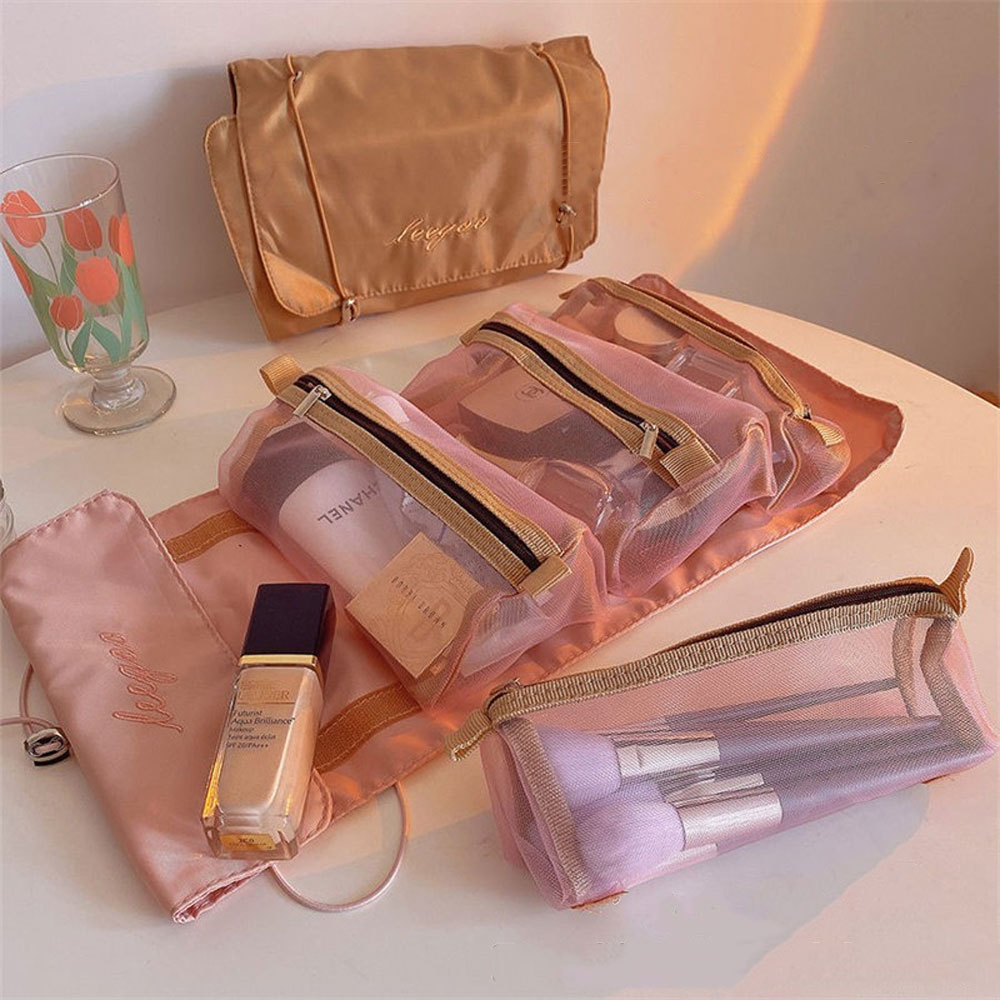 (5-tlg. Set) 54x23cm Verstellbare Kosmetik Tasche Necessaire Beauty Make Up Organizer Reisetasche - Schwarz