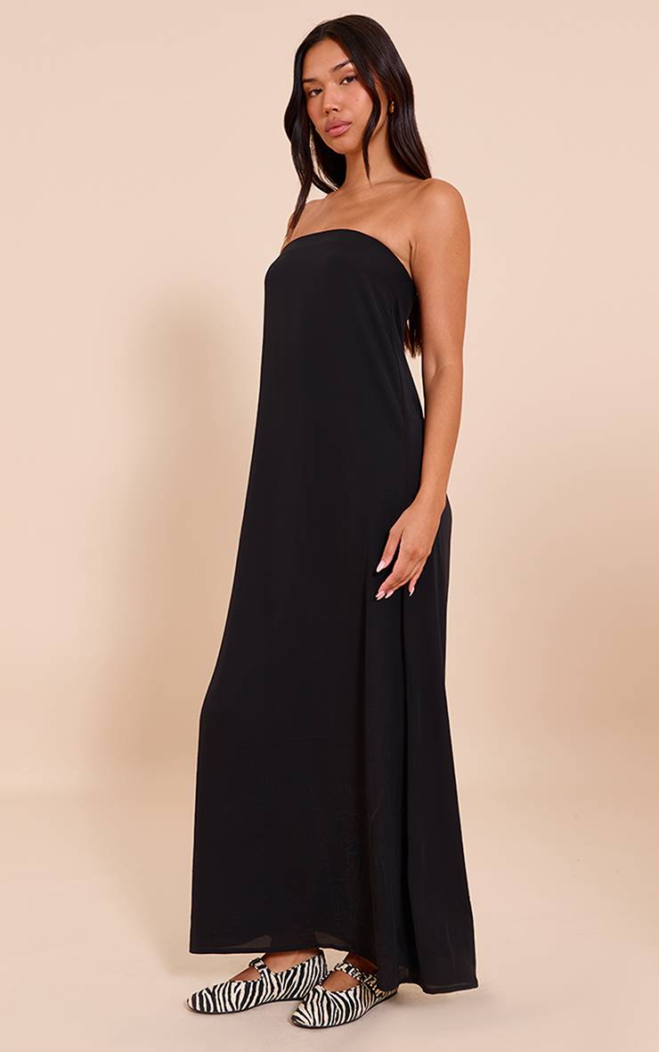 Noir Robe Longue Fourreau À Imprimé Plumes Et Bustier Bandeau