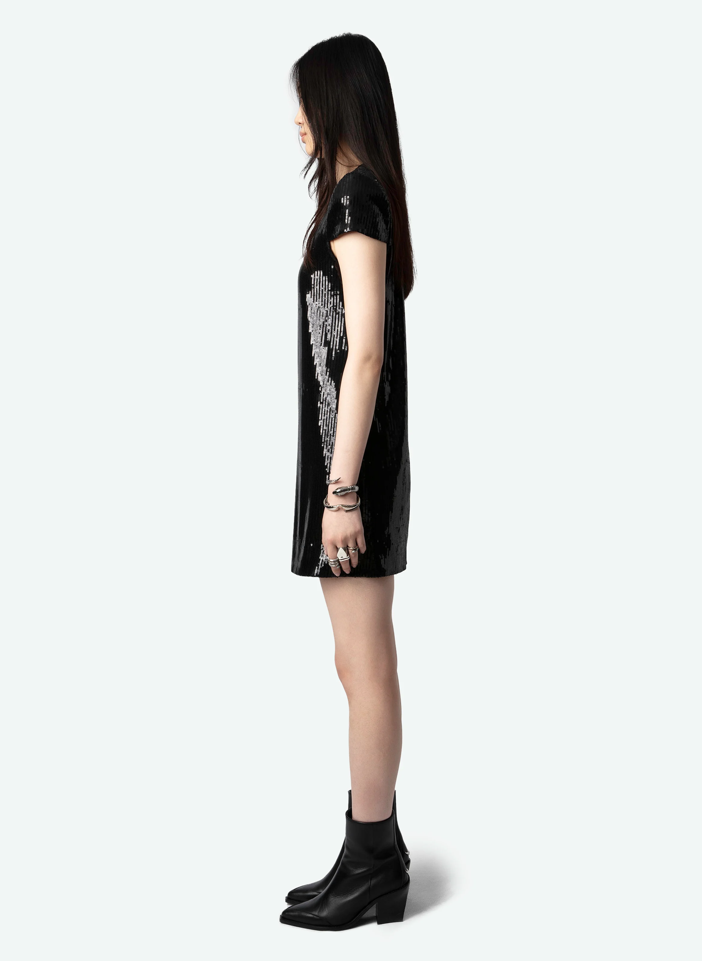 RASHU - Robe courte à sequins en coton bio mélangé | Noir