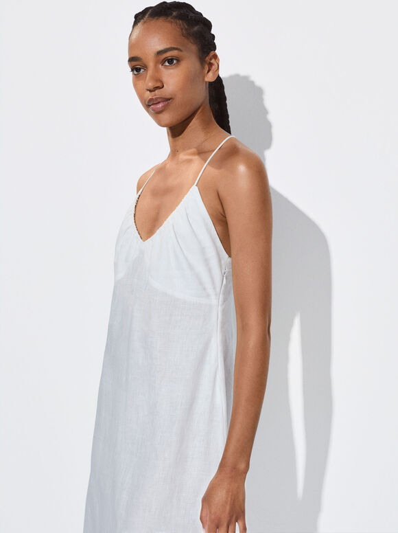 Vestido de linho com costas cruzadas - Branco-creme