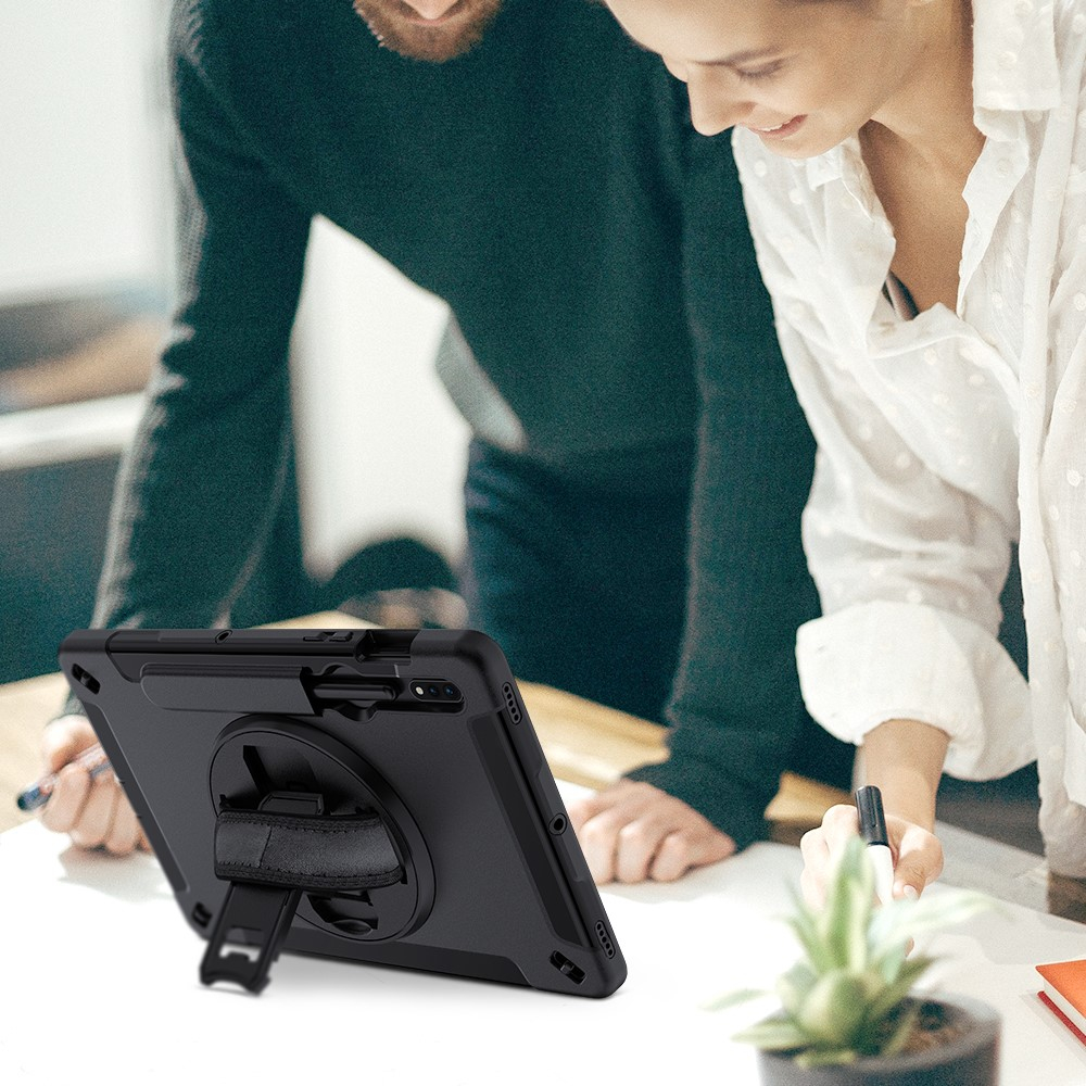 Samsung Galaxy Tab S7 FE 5G Hybrid Outdoor Case Hülle Handschlaufe   Schultergurt - Schwarz