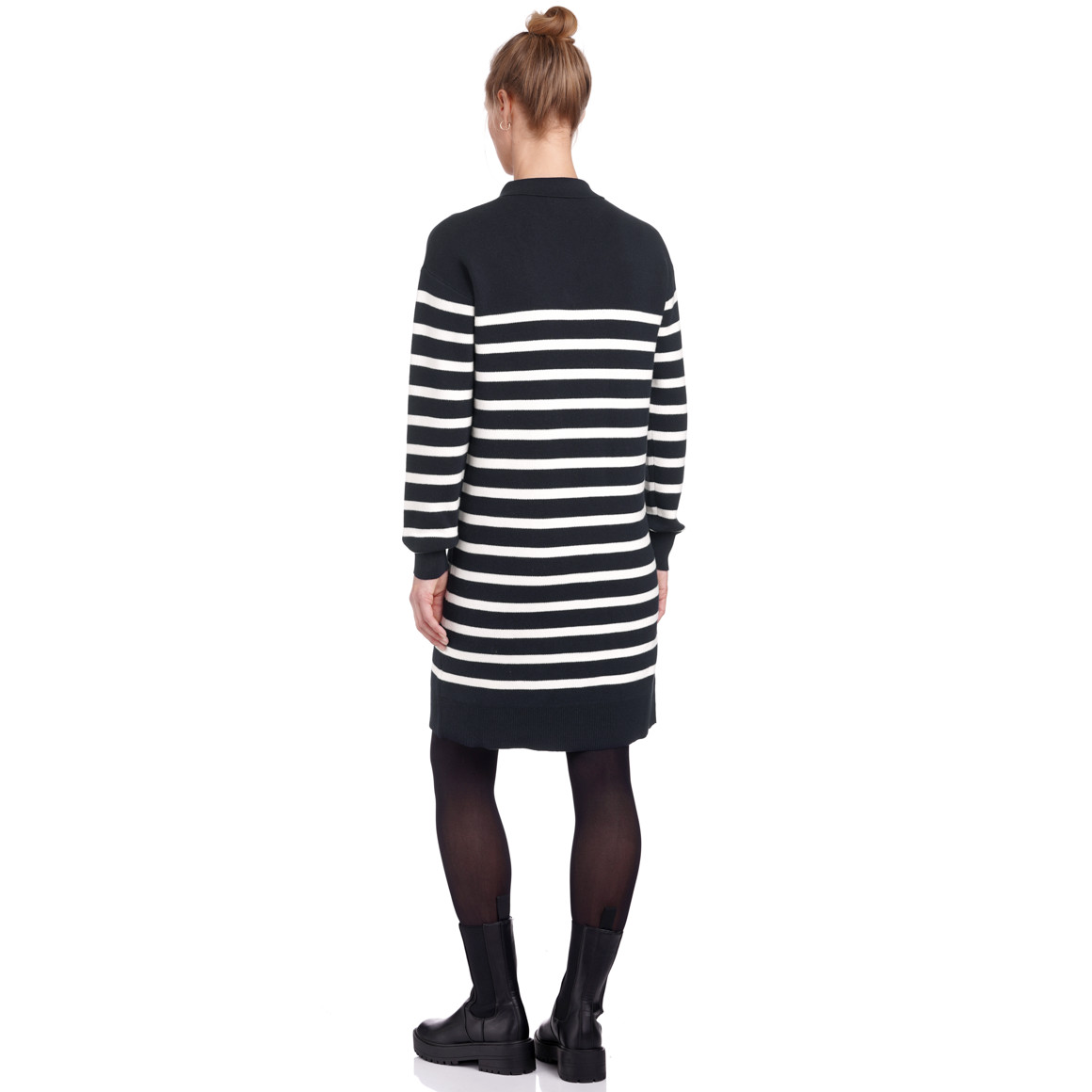 Damen Strickkleid mit offenem Polokragen dunkelblau