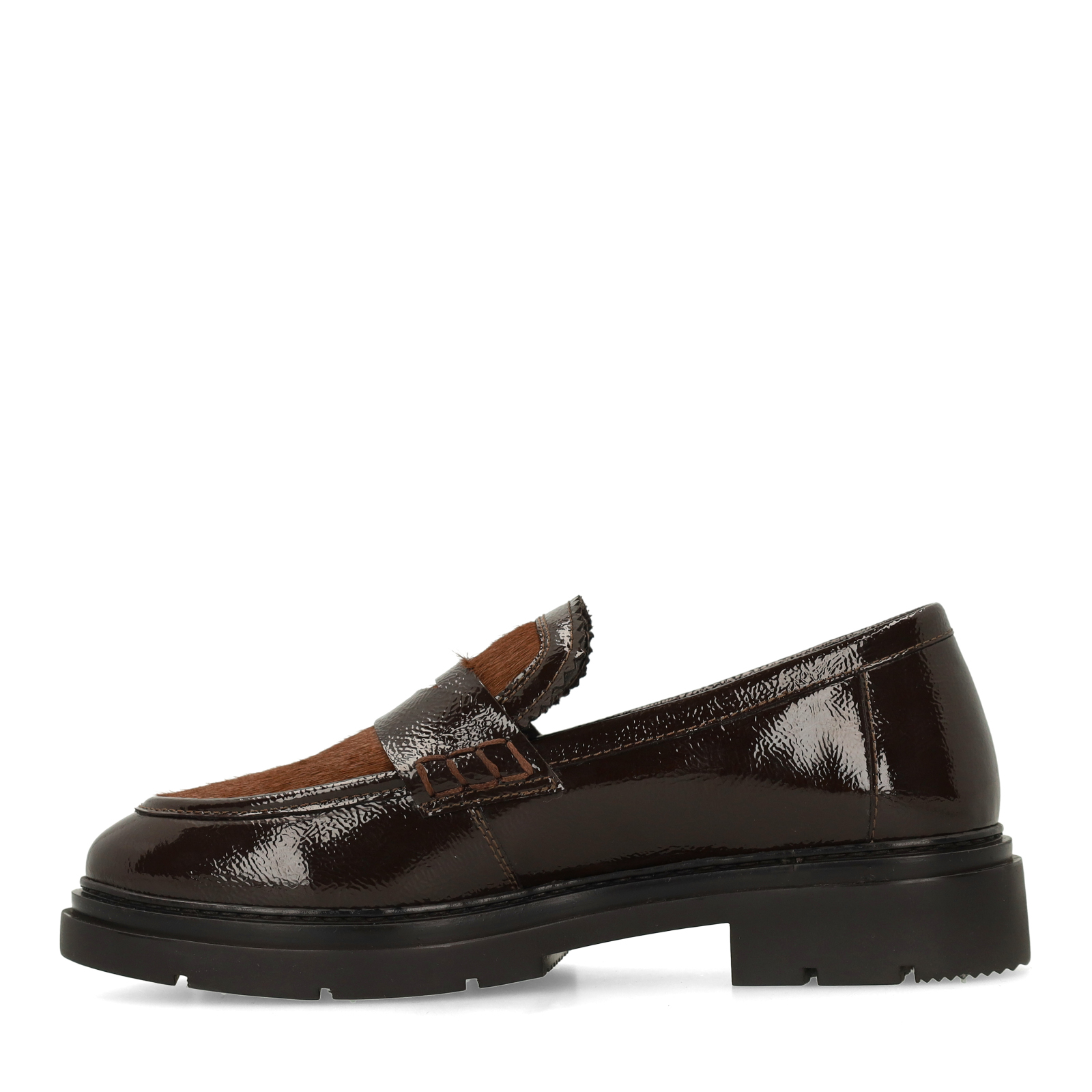Bruine lakleren loafers met pony hair
