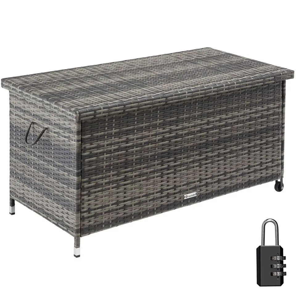 tectake Wicker opbergbox Kiruna met kunststof gaas, 120x55x61,5cm, 270l, Grijs