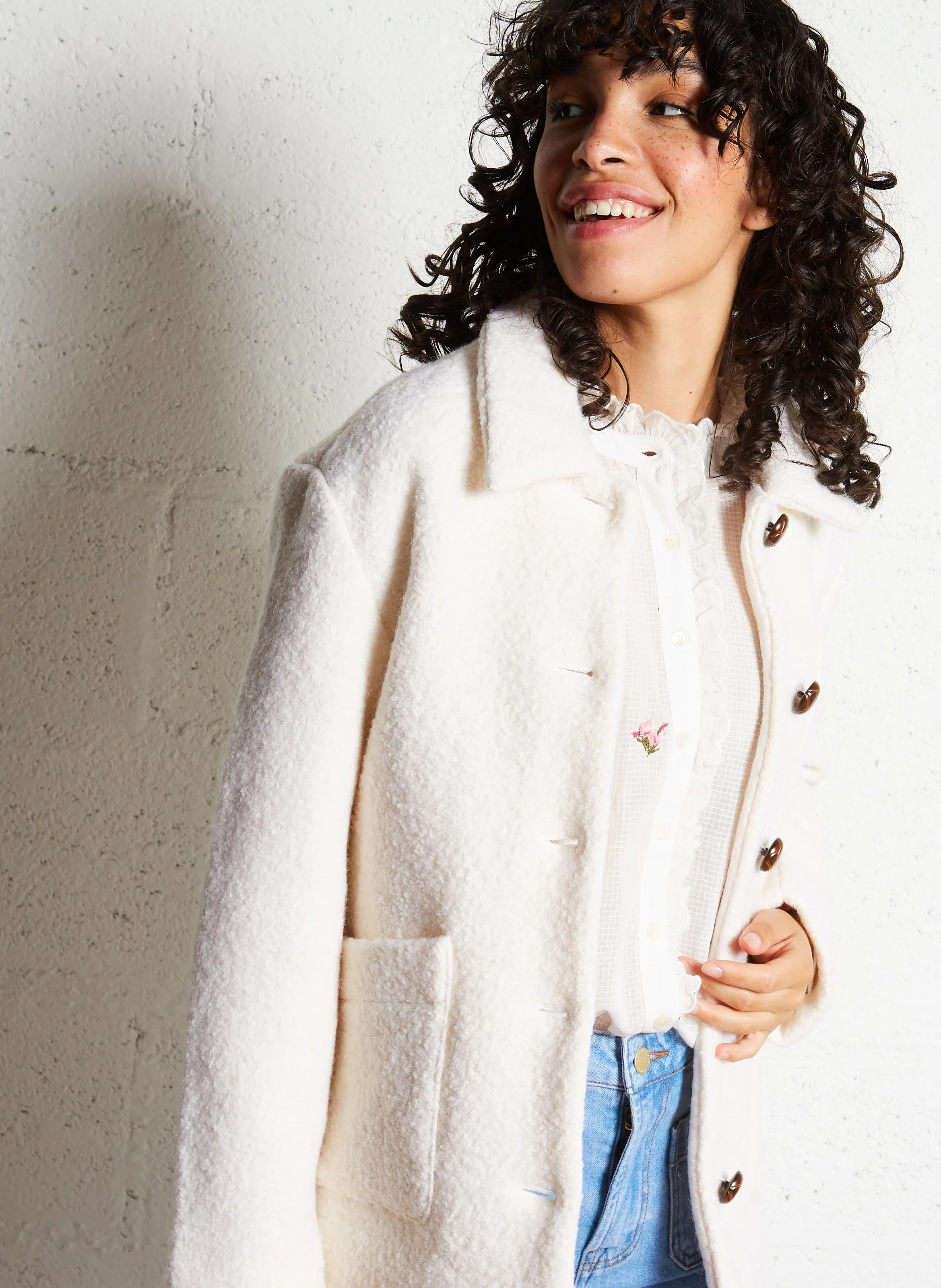 NITA - Manteau col classique en laine mélangée | Beige