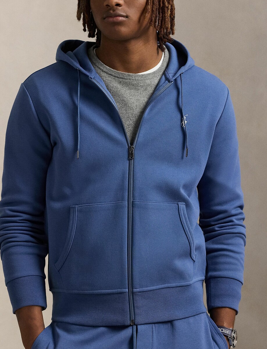 POLO RALPH LAUREN<br>Moletom com capuz em malha dupla e zíper