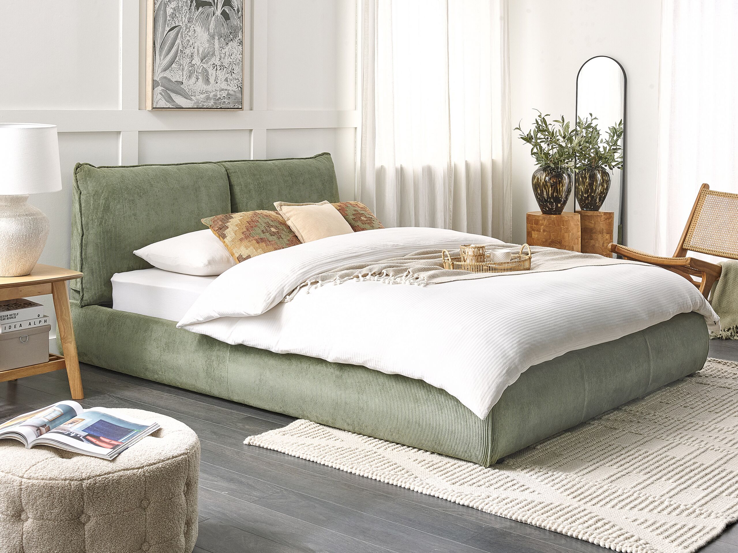 Beliani-VINAY-Tweepersoonsbed-Olijfgroen-160 x 200 cm-Corduroy