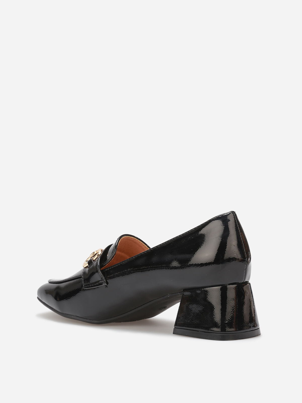 Mocassins vernis à talon et mors doré- Noir