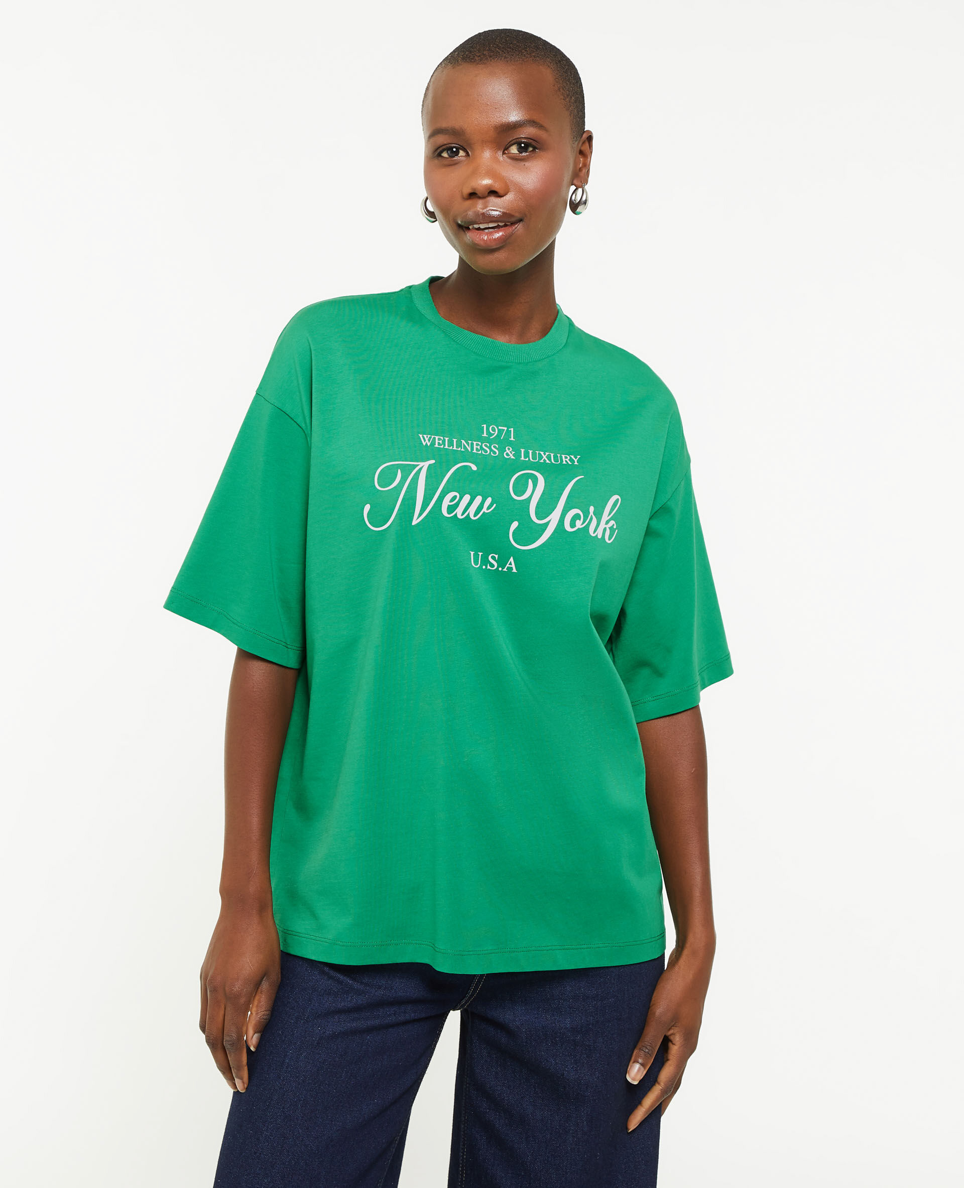 T-shirt oversize avec print - Vert olive