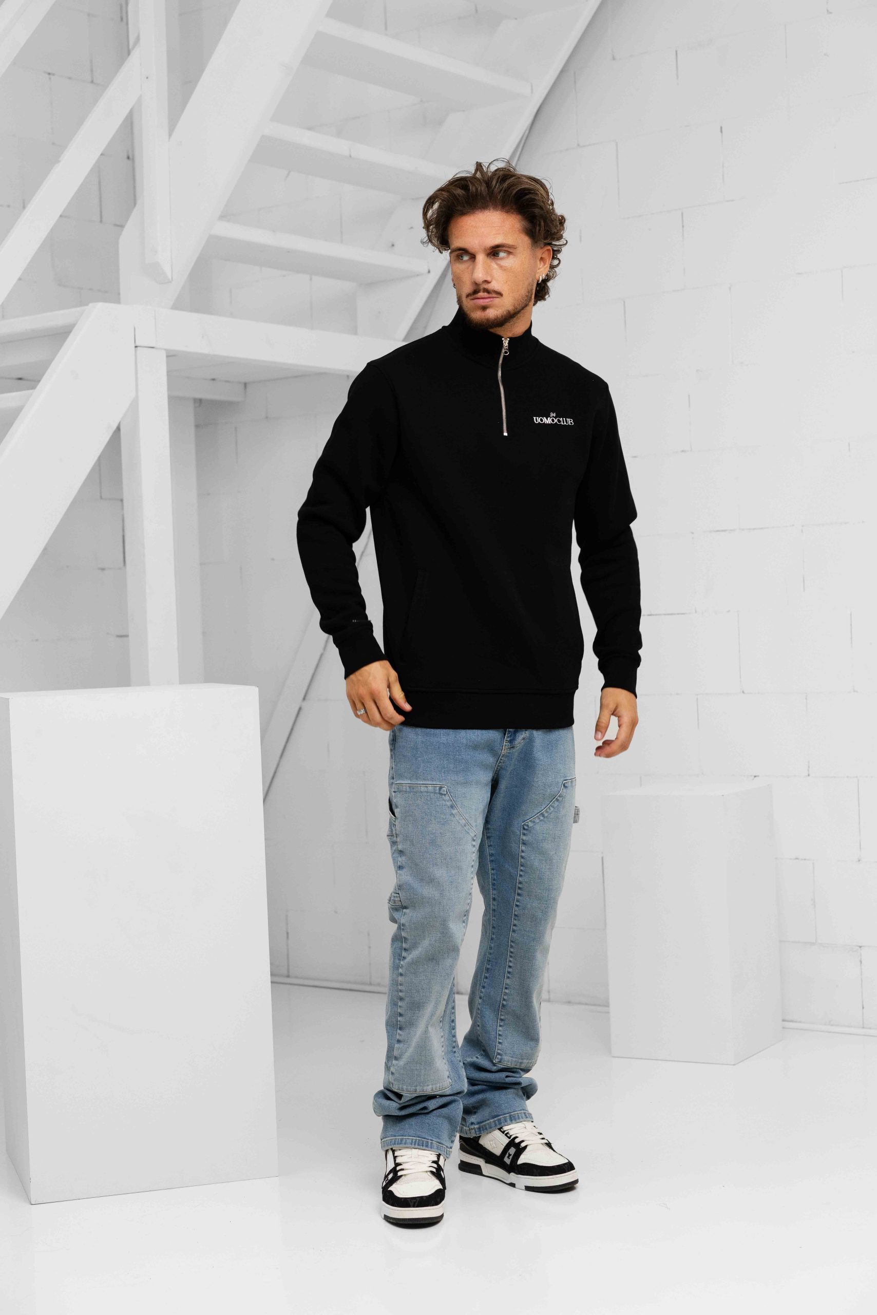 24 Uomo Club Half Zip Sweater Heren Black