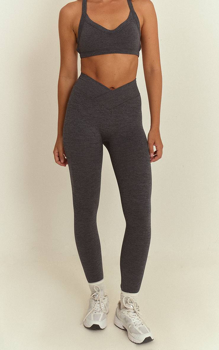 Charbon Legging Chiné Sans Couture À Taille Croisée