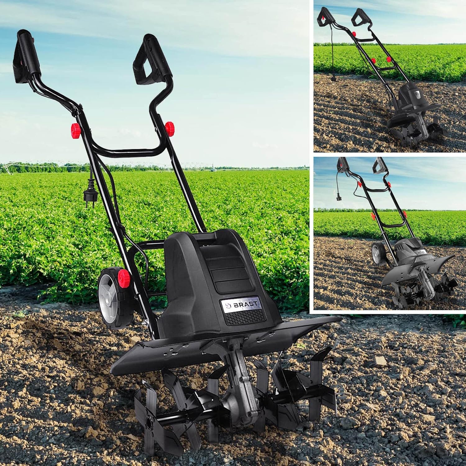 BRAST Motorhacke Gartenfräse Elektro | 1050-1800 Watt | 36-45cm Arbeitsbreite | 4 Modelle | Schutzblech Antiblockierkupplung & Sicherheitsschalter | für kleine bis große Grundstücke | BRE-AF 1500