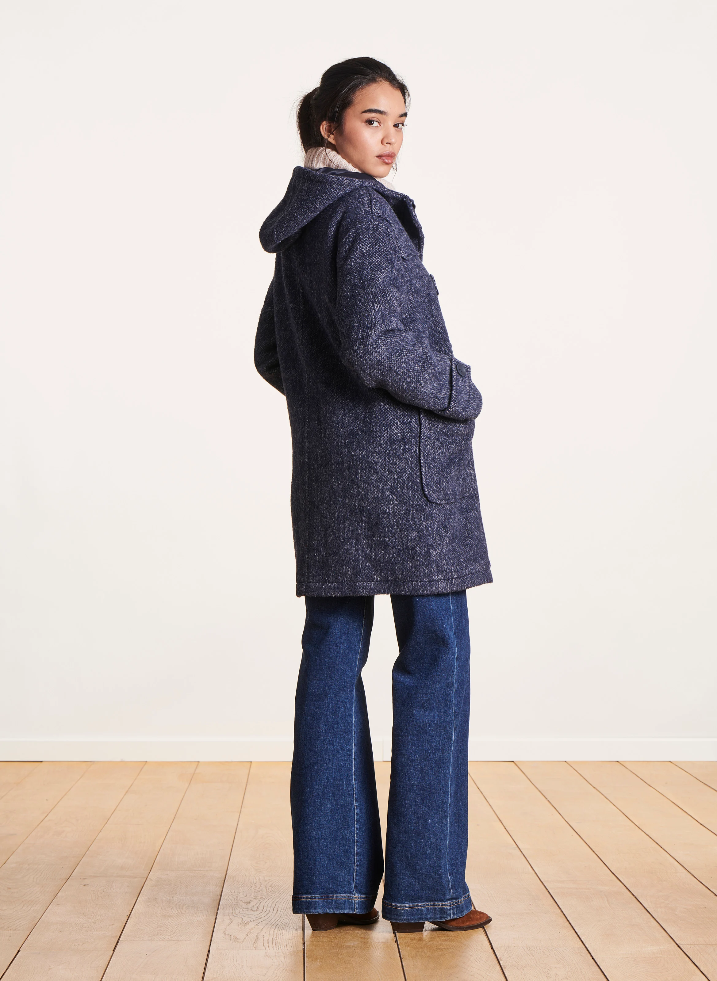 Manteau ample en laine recyclée mélangée | Bleu