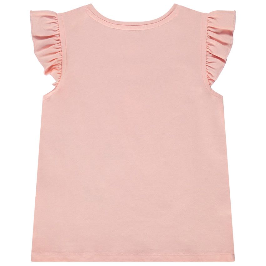 T-shirt manches courtes volantées en jersey print licorne pour fille - Rose