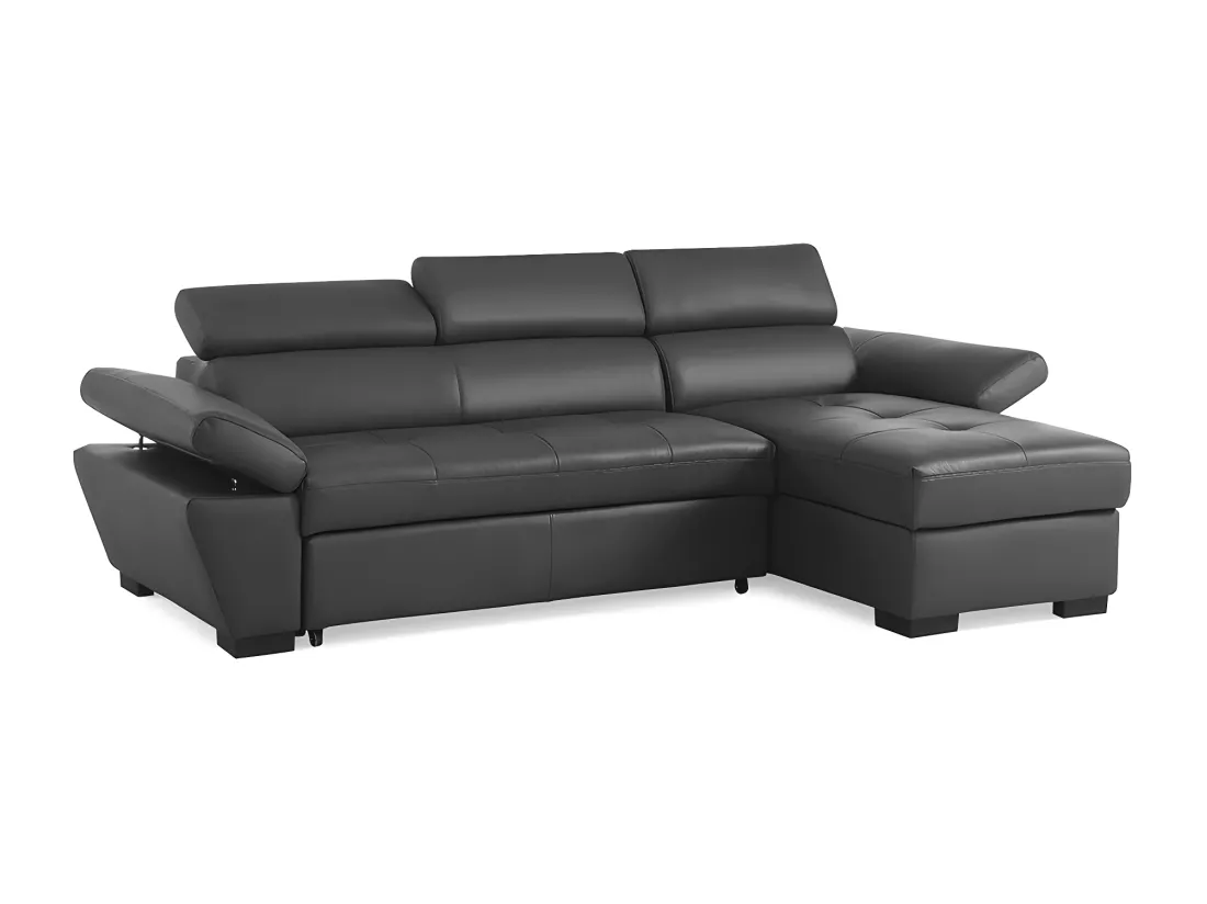 Canapé d'angle droit convertible en cuir gris anthracite JONOVA