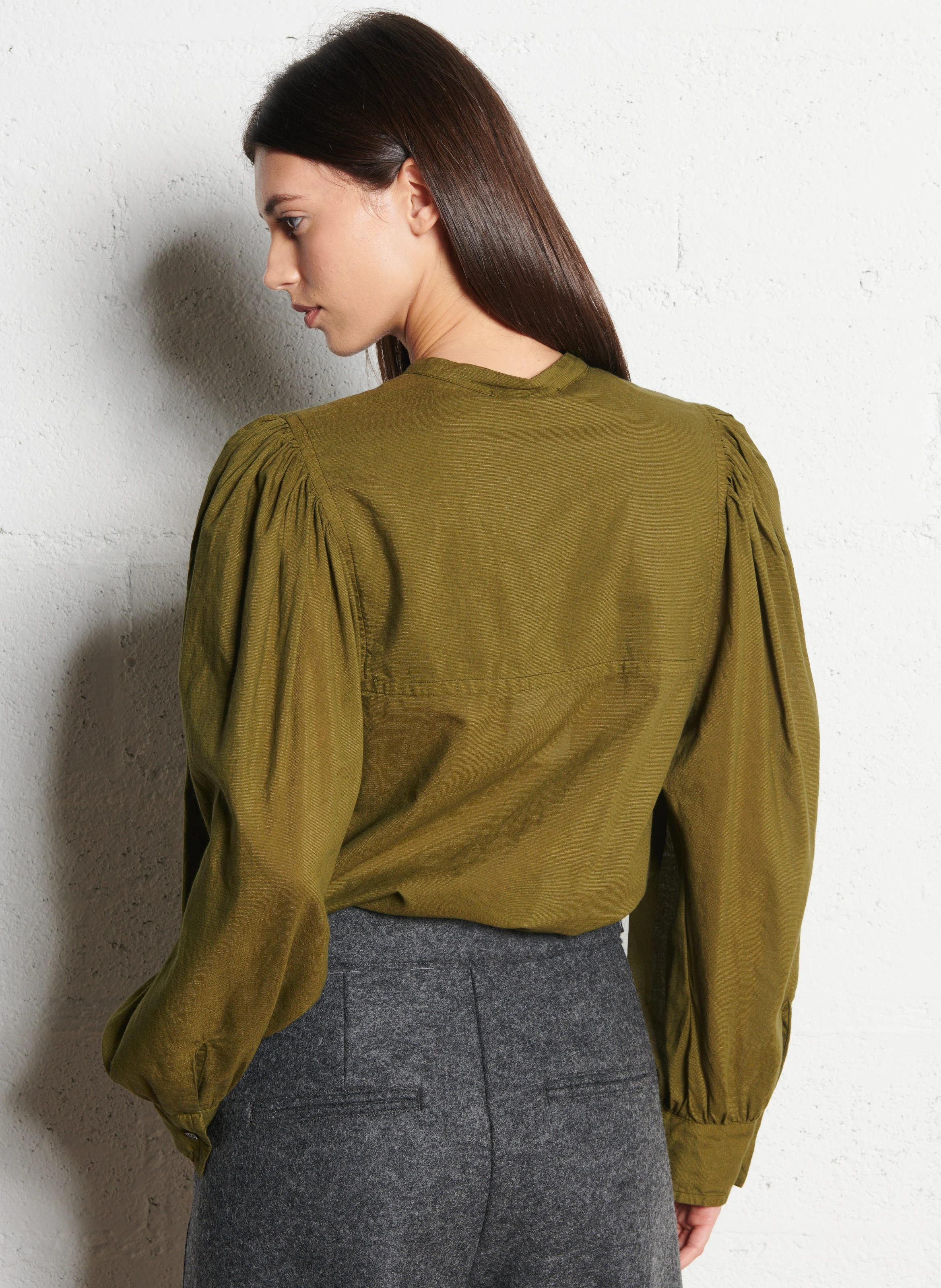 Blouse col rond droite en coton et soie mélangé | Vert