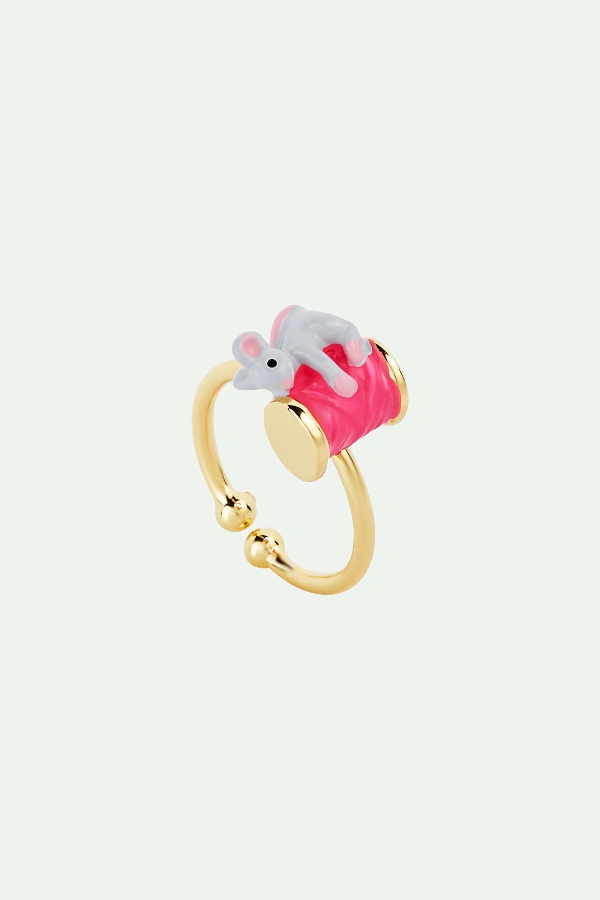 Bague ajustable souris et bobine de fil | Multicolore