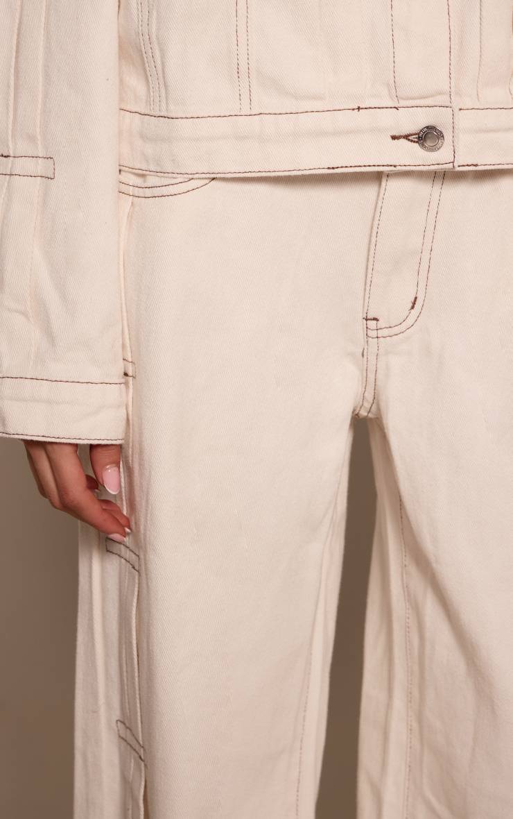 Ecru Jean En Denim Écru À Détails Plissés