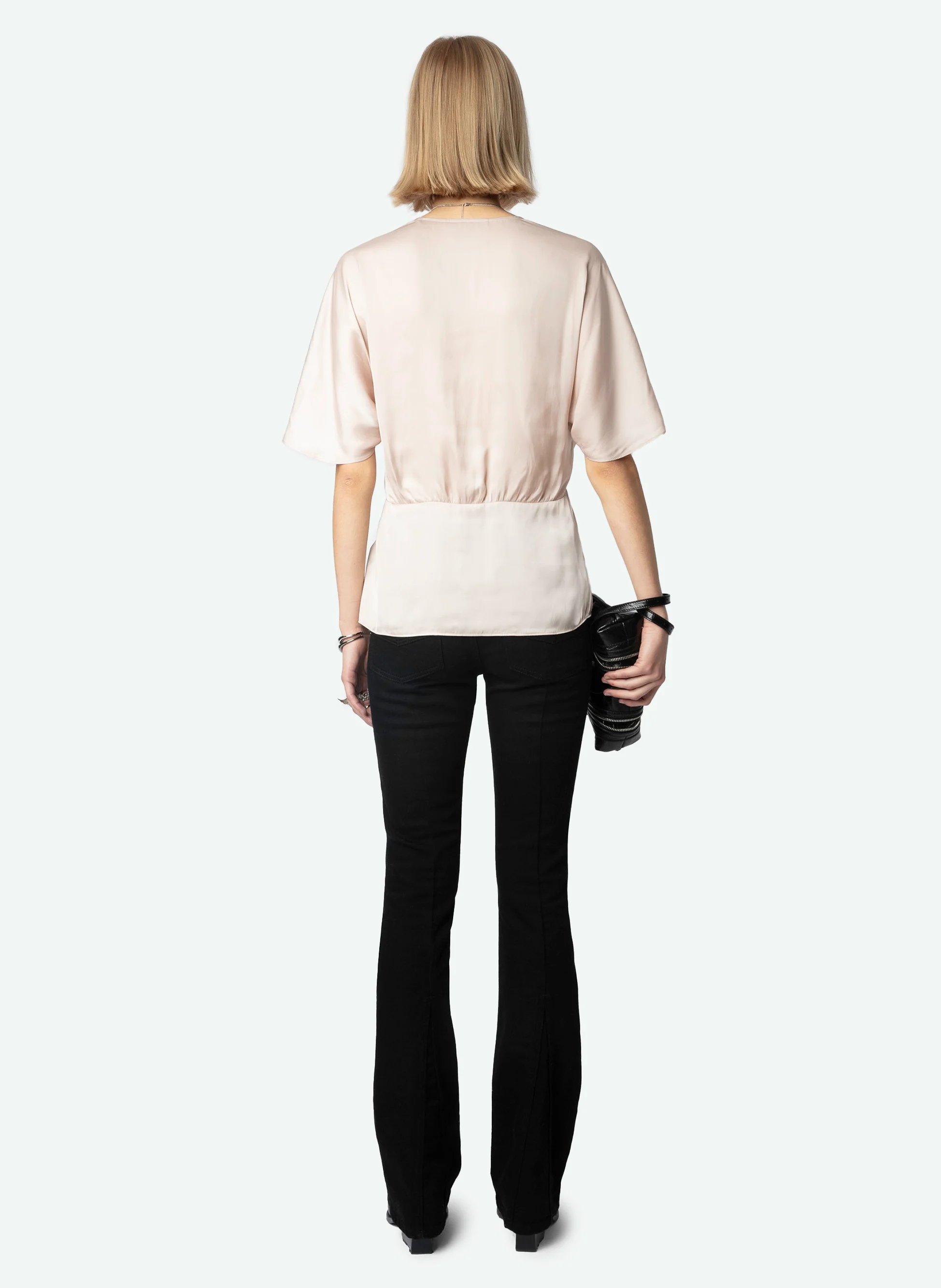THODRI - Top col V droit en fibres recyclées mélangées | Rose