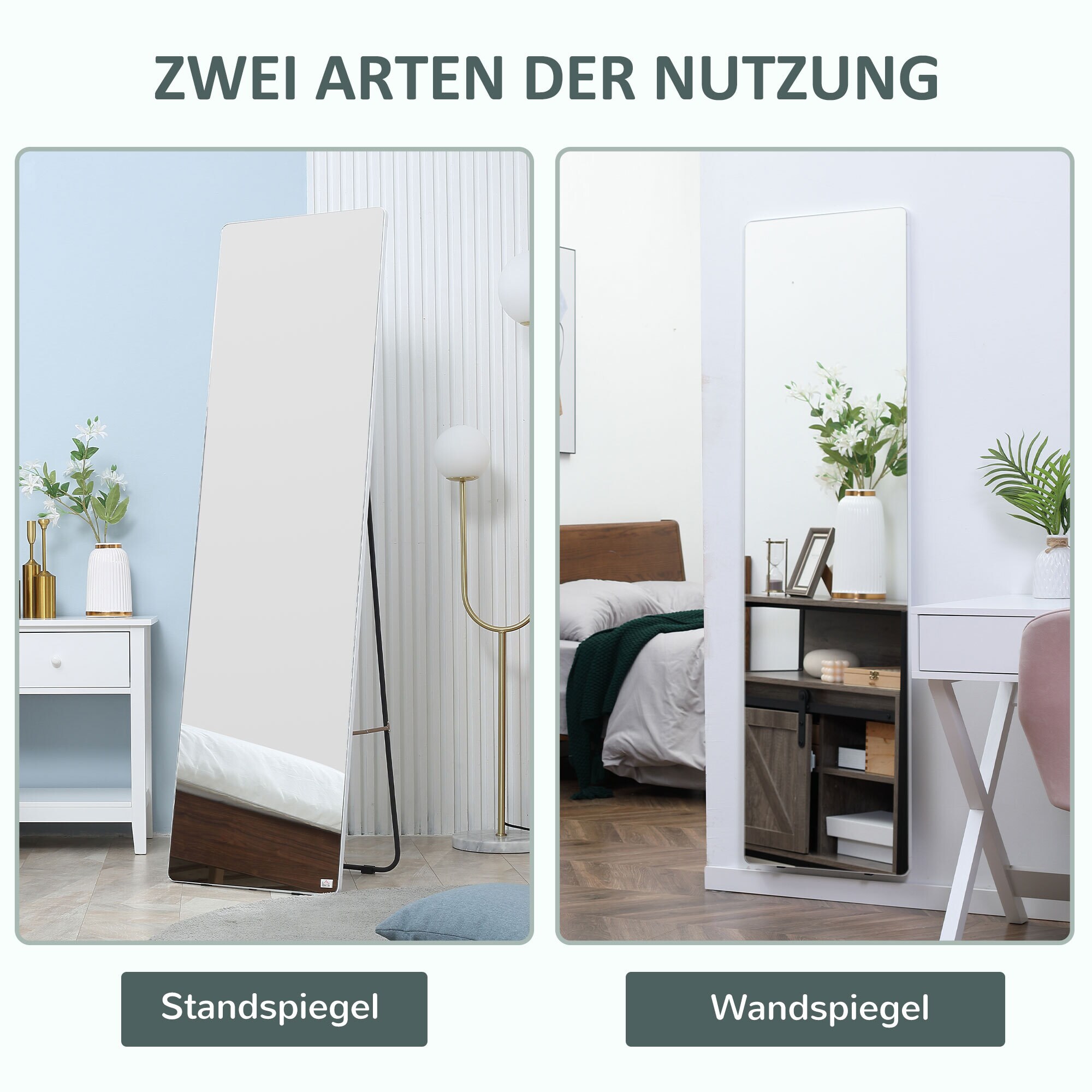 HOMCOM Ganzkörperspiegel freistehend silber 45L x 37B x 158,5H cm